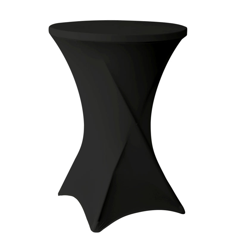 Statafelrok in de kleur zwart, strak om een ronde statafel van Ø80 cm