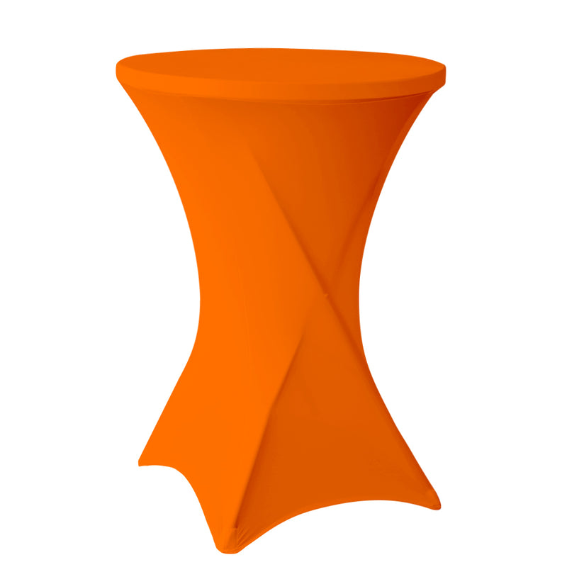 Statafelrok in de kleur oranje, strak om een ronde statafel van Ø80 cm